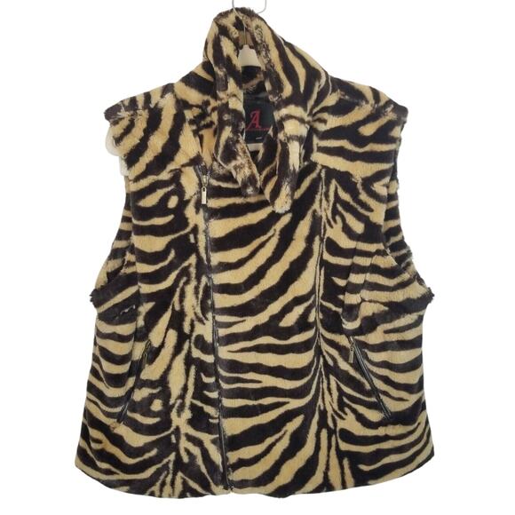 ADRIENNE LANDAU Womens Faux Fur Leopard Print Animal Vest Full Zip Mob Wife 1X - Picture 1 of 11